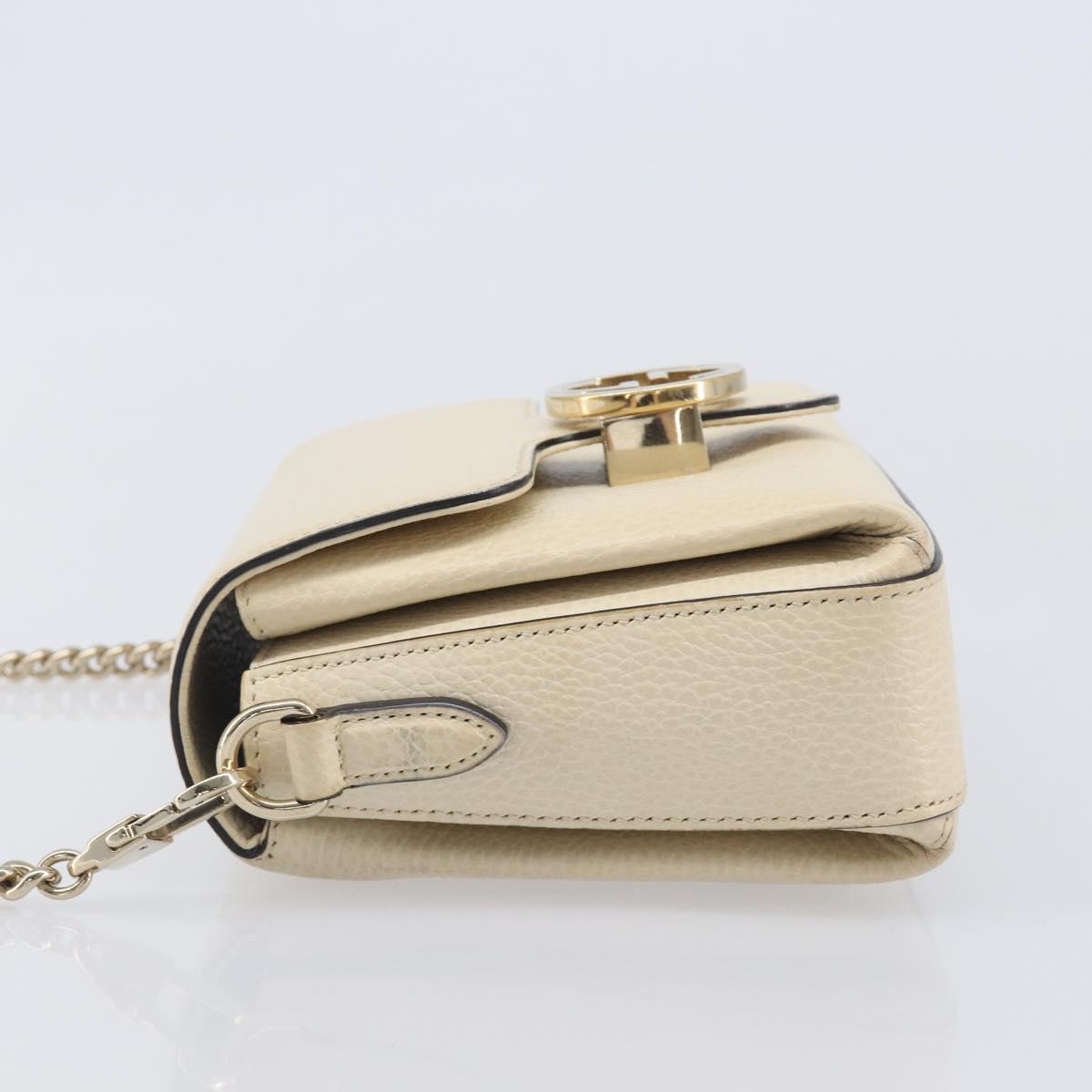 GUCCI Interlocking G Chain Shoulder Bag Leather White Gold 607720 Auth 207449V
