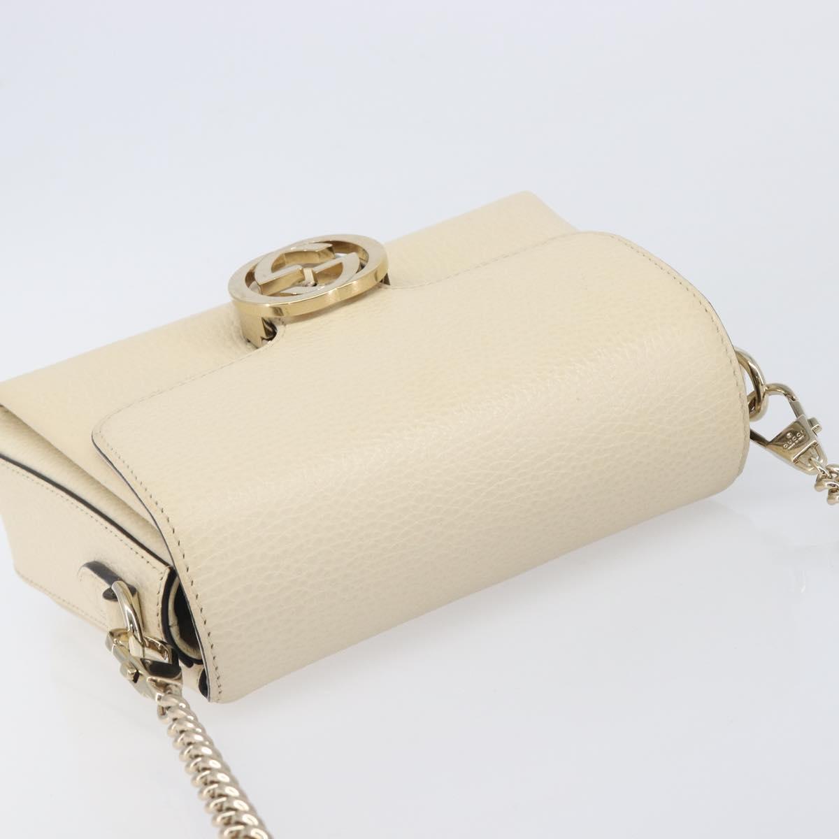 GUCCI Interlocking G Chain Shoulder Bag Leather White Gold 607720 Auth 207449V