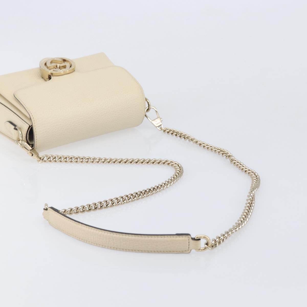 GUCCI Interlocking G Chain Shoulder Bag Leather White Gold 607720 Auth 207449V