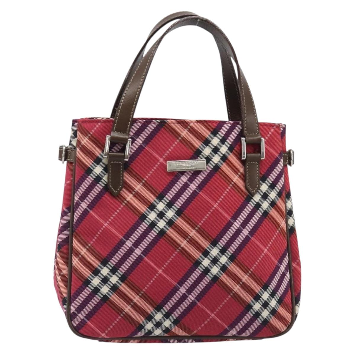 BURBERRY Nova Check Blue Label Hand Bag Canvas Red Silver Auth 207450A