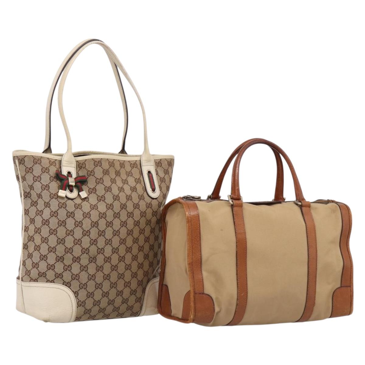 GUCCI GG Canvas Web Sherry Line Hand Bag 2 Set Beige Auth 207453