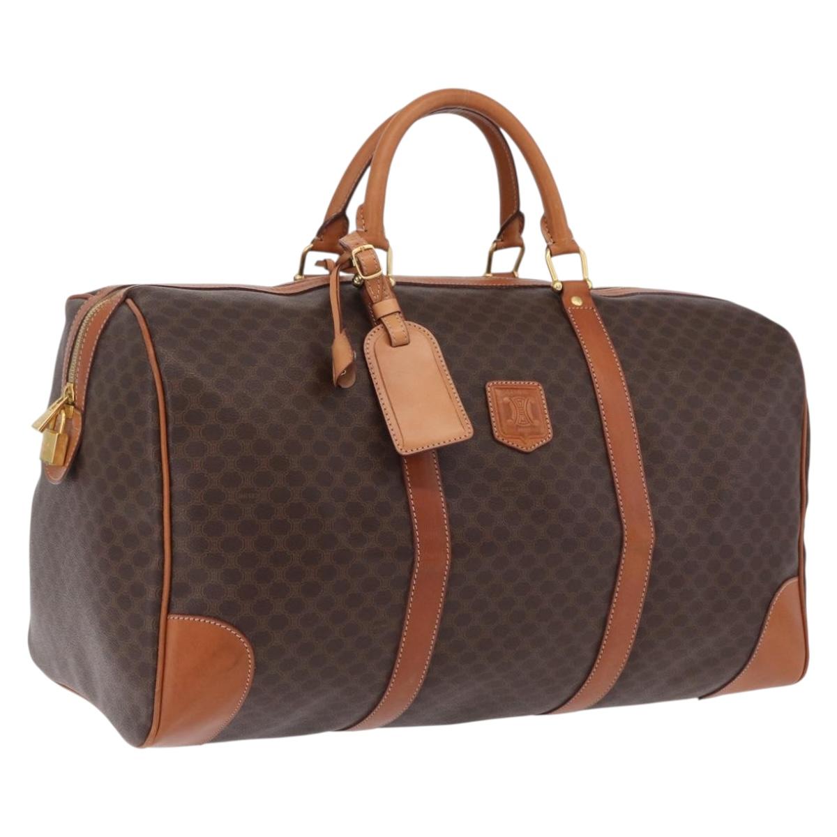 CELINE Macadam Canvas Boston Bag PVC Leather Brown Gold Auth 207455V