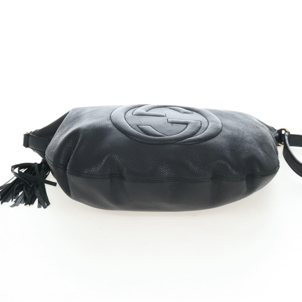 GUCCI Soho Shoulder Bag Leather Black Gold 295175 Auth 207456V