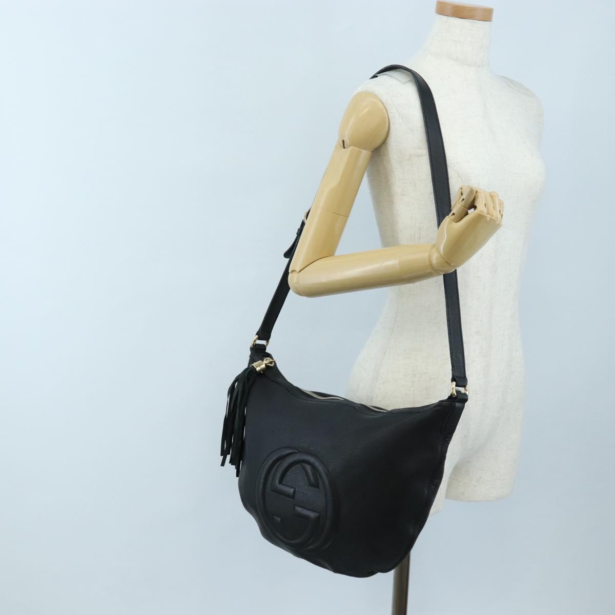 GUCCI Soho Shoulder Bag Leather Black Gold 295175 Auth 207456V