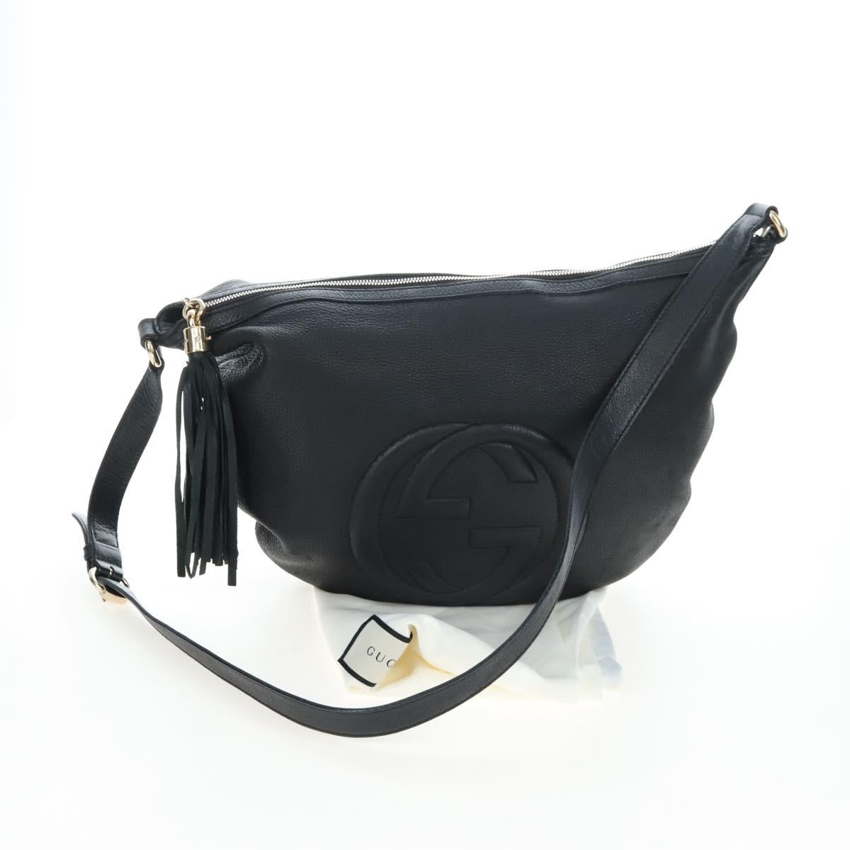 GUCCI Soho Shoulder Bag Leather Black Gold 295175 Auth 207456V
