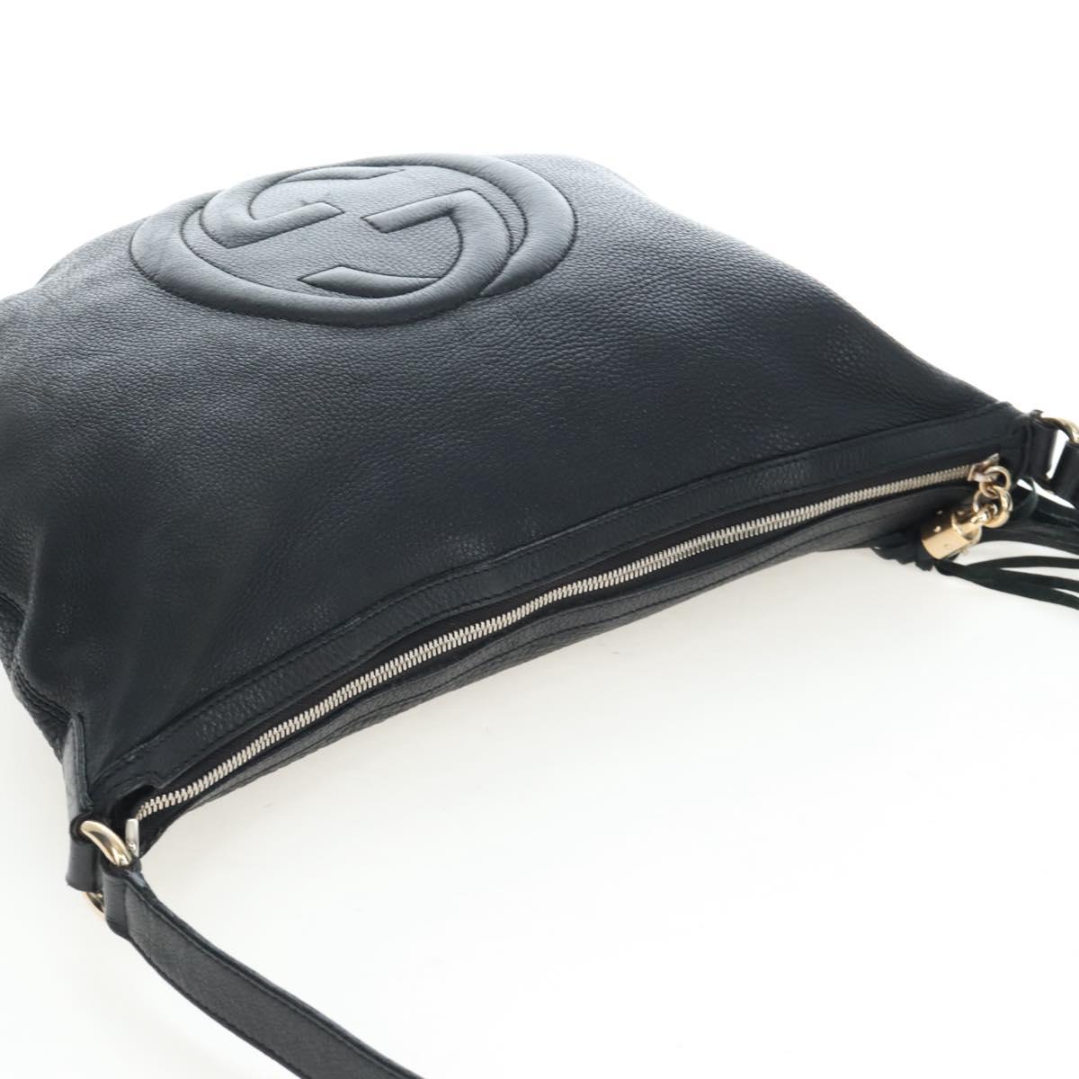 GUCCI Soho Shoulder Bag Leather Black Gold 295175 Auth 207456V
