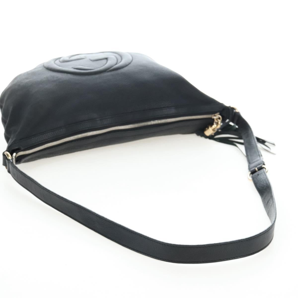 GUCCI Soho Shoulder Bag Leather Black Gold 295175 Auth 207456V