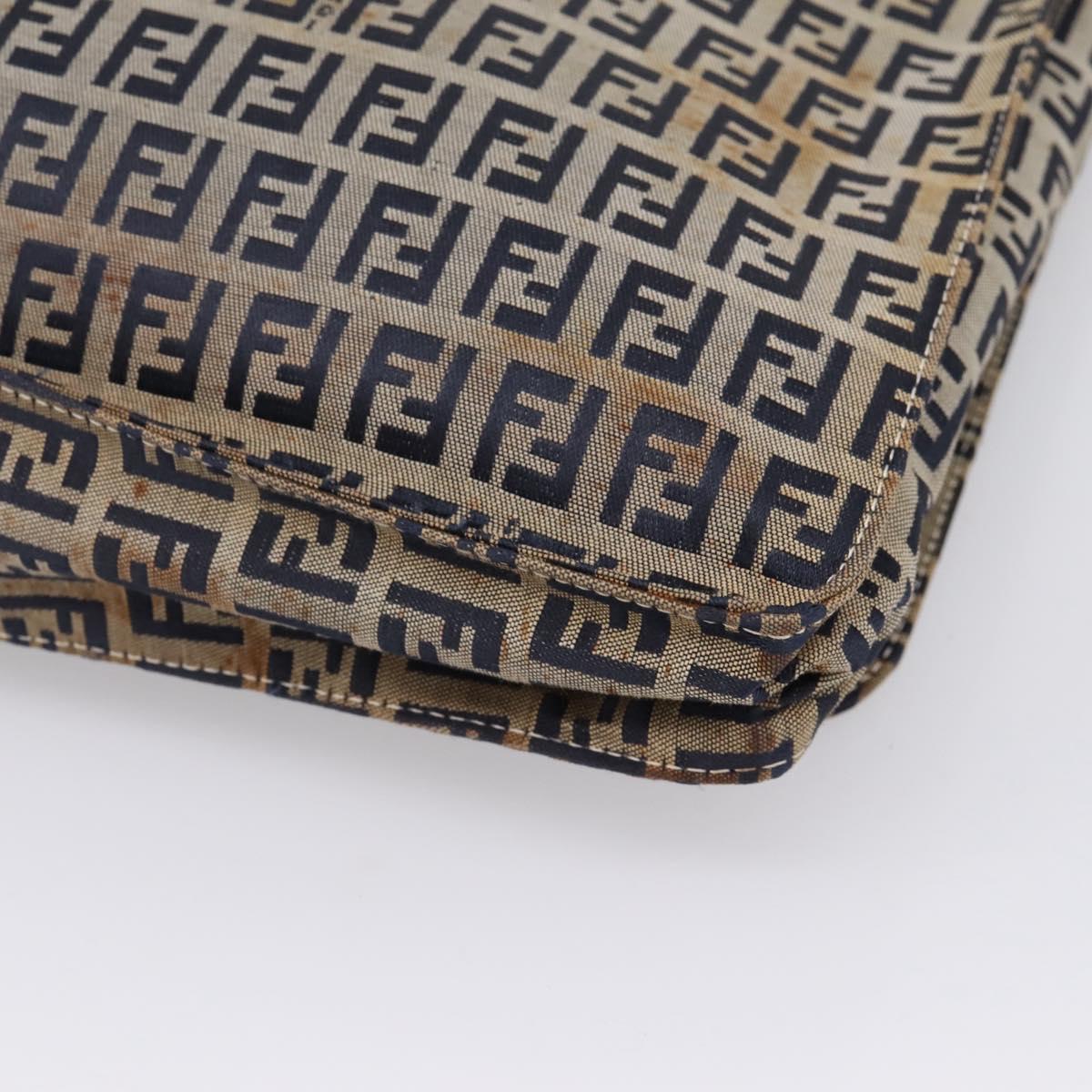 FENDI Zucchino Canvas Shoulder Bag Navy Silver Auth 207459