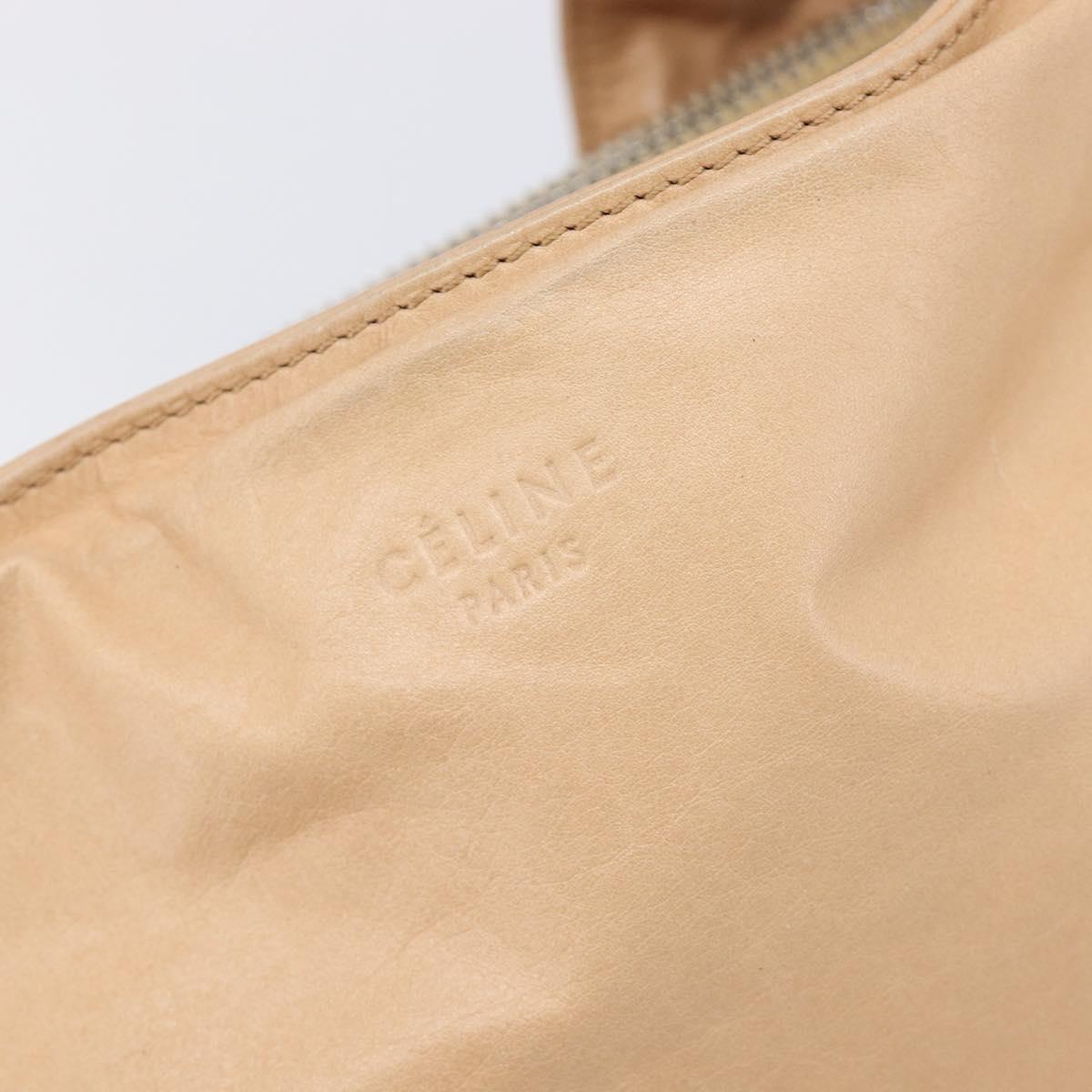 CELINE Tote Bag Leather Beige Silver Auth 207461A