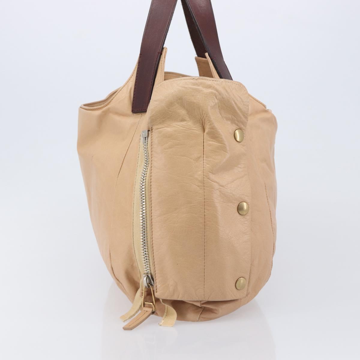 CELINE Tote Bag Leather Beige Silver Auth 207461A