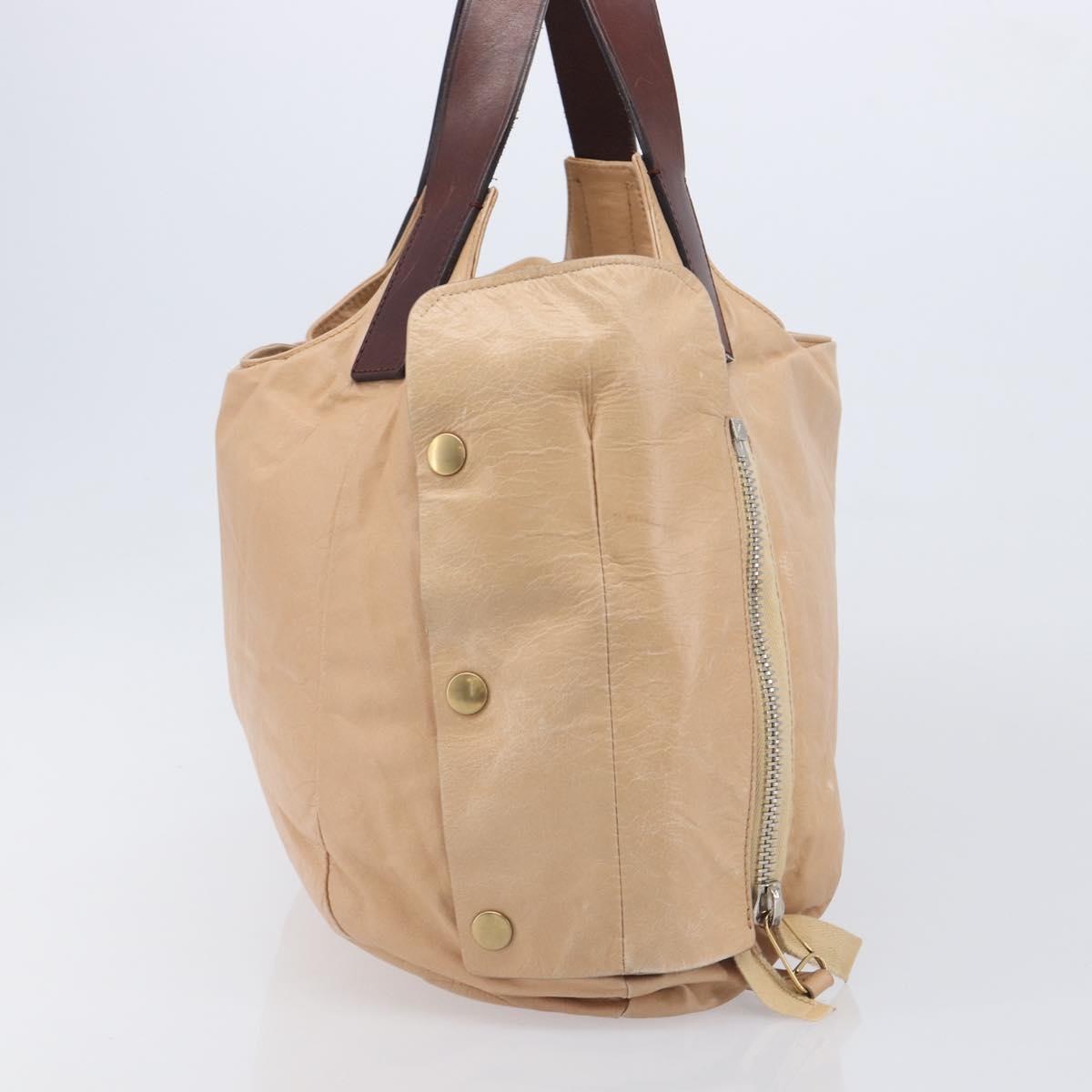CELINE Tote Bag Leather Beige Silver Auth 207461A