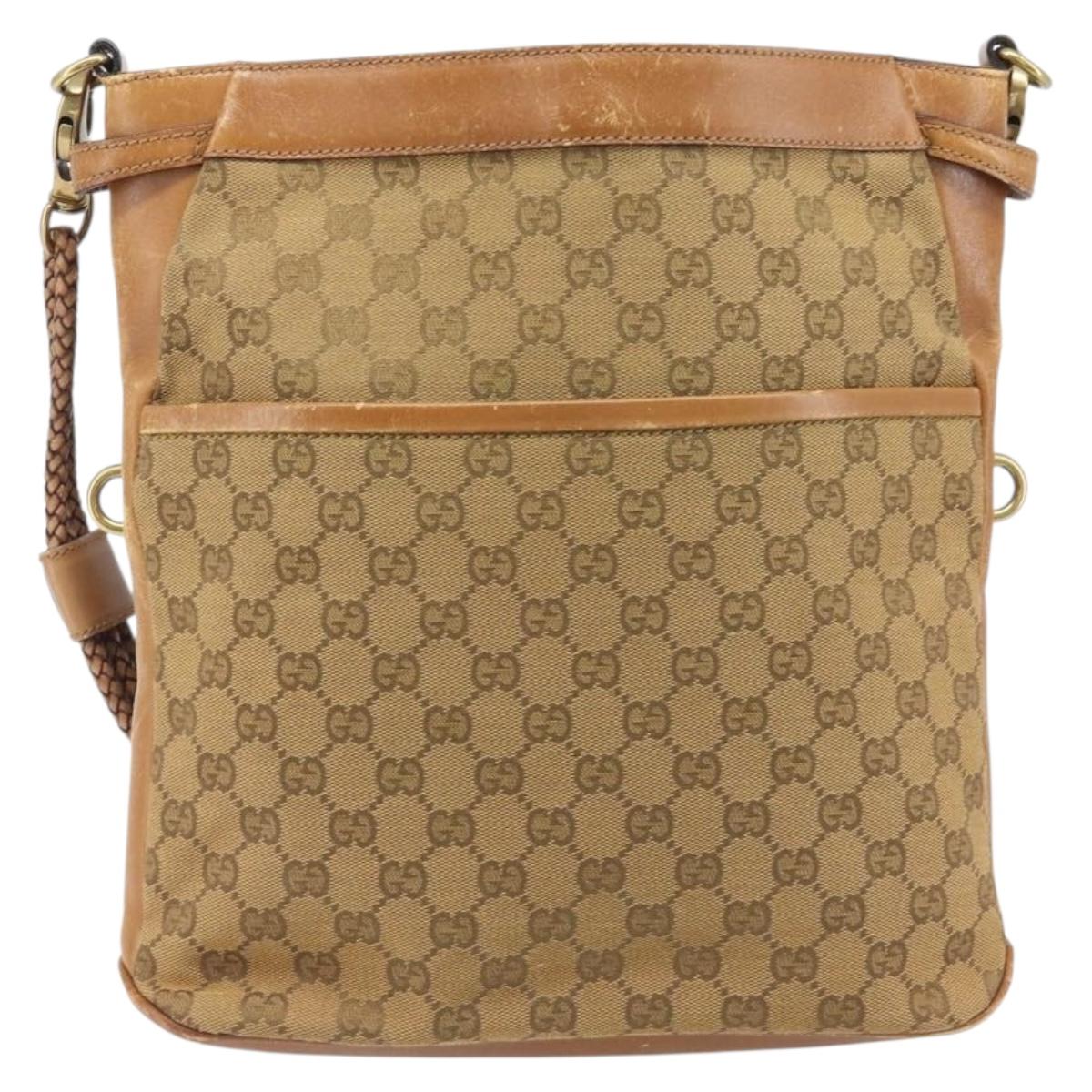 GUCCI GG Canvas Shoulder Bag Brown Gold 109097 Auth 207462
