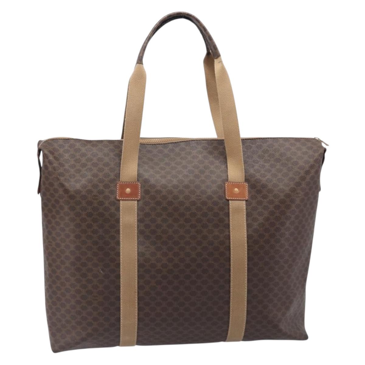CELINE Macadam Canvas Tote Bag PVC Leather Brown Gold Auth 207464