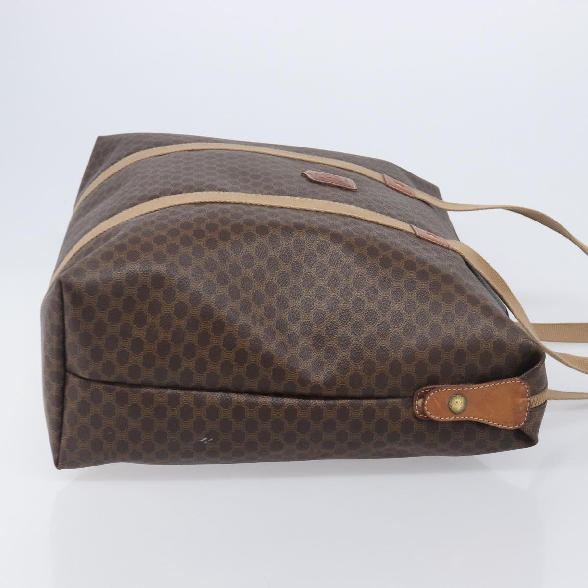 CELINE Macadam Canvas Tote Bag PVC Leather Brown Gold Auth 207464
