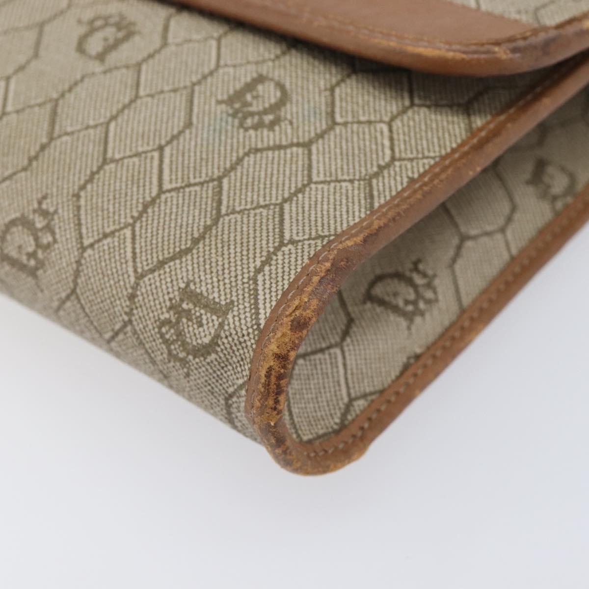 Christian Dior Honeycomb Canvas Chain Shoulder Bag PVC Beige Gold Auth 207466