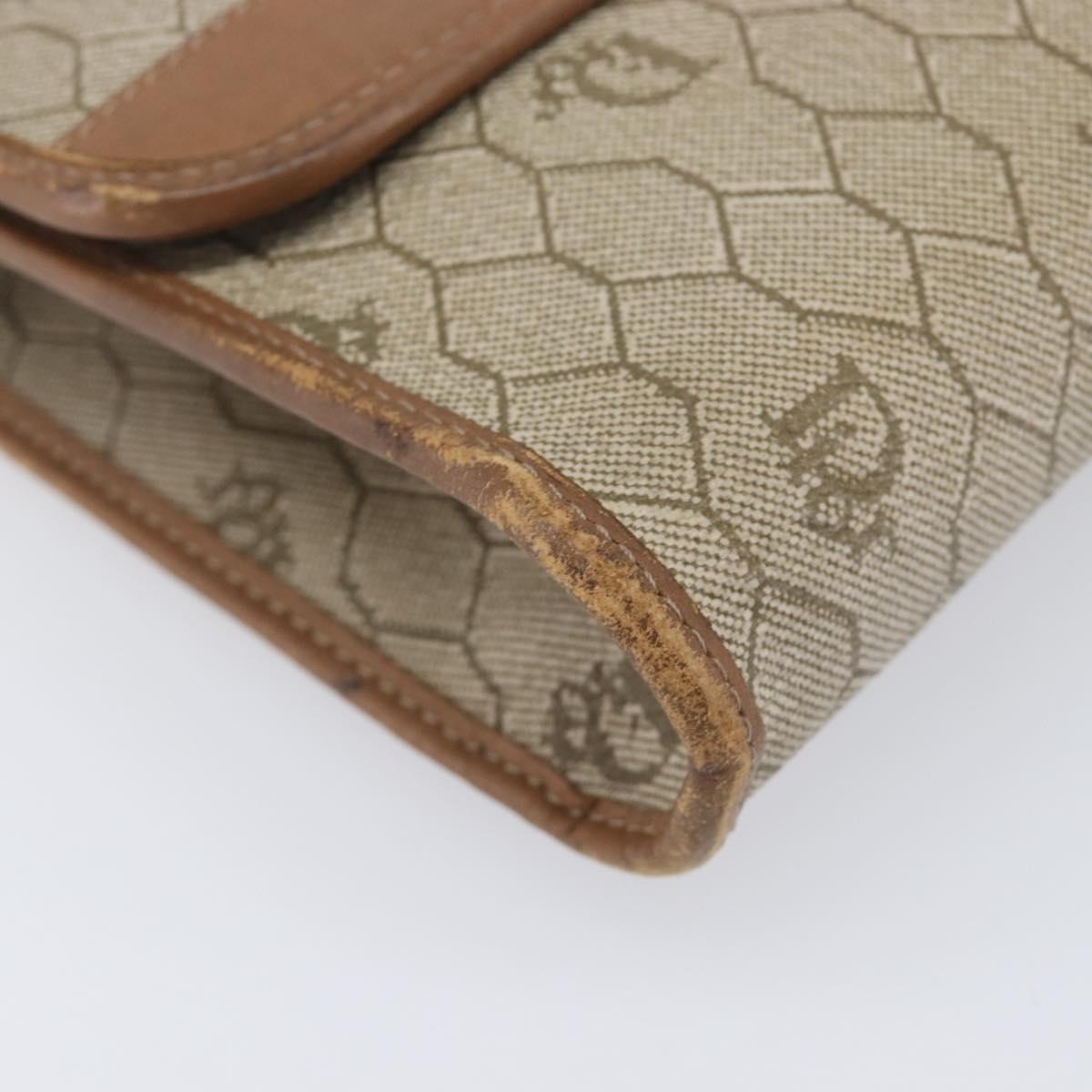 Christian Dior Honeycomb Canvas Chain Shoulder Bag PVC Beige Gold Auth 207466