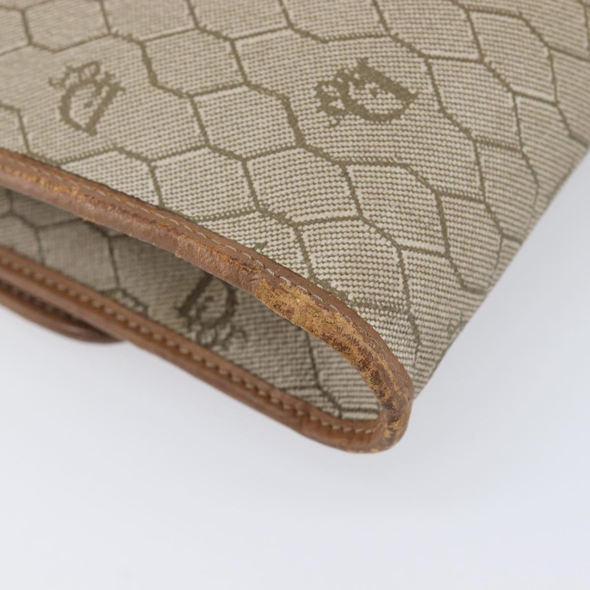 Christian Dior Honeycomb Canvas Chain Shoulder Bag PVC Beige Gold Auth 207466