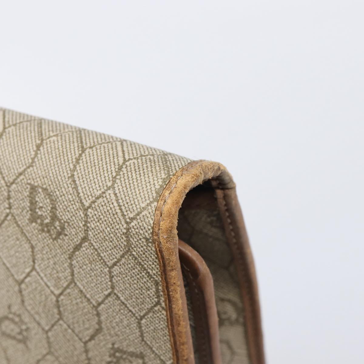 Christian Dior Honeycomb Canvas Chain Shoulder Bag PVC Beige Gold Auth 207466