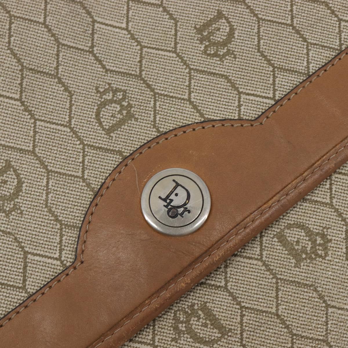 Christian Dior Honeycomb Canvas Chain Shoulder Bag PVC Beige Gold Auth 207466