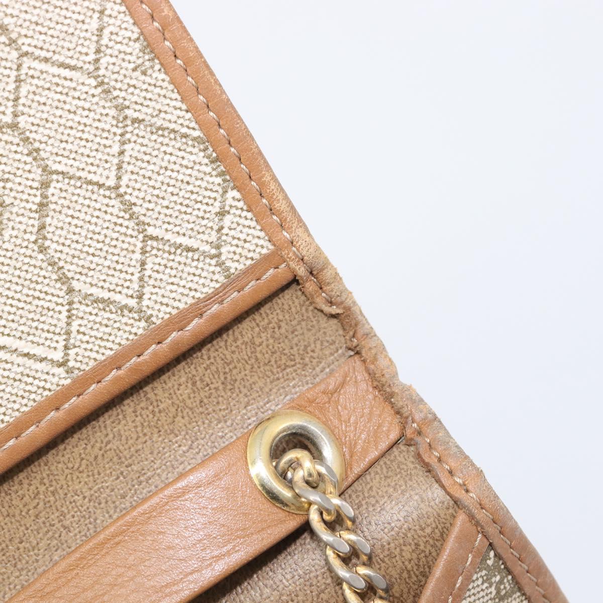 Christian Dior Honeycomb Canvas Chain Shoulder Bag PVC Beige Gold Auth 207466