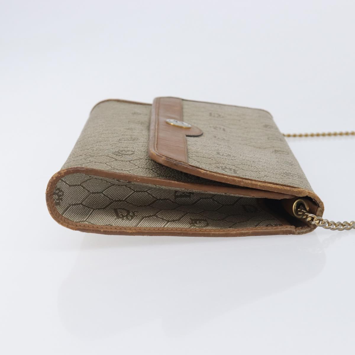 Christian Dior Honeycomb Canvas Chain Shoulder Bag PVC Beige Gold Auth 207466