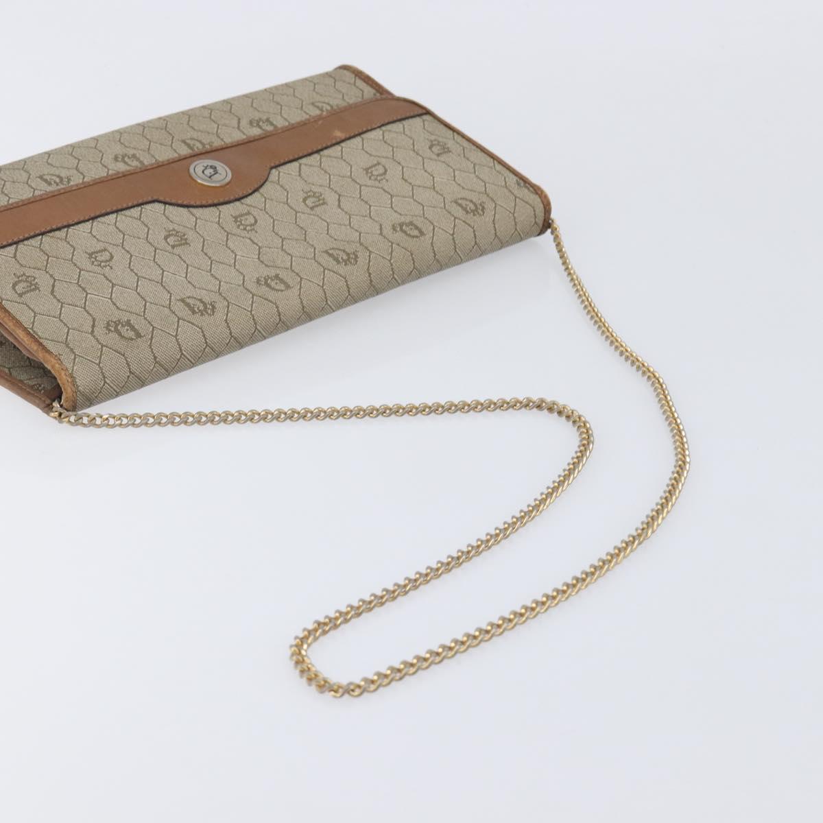 Christian Dior Honeycomb Canvas Chain Shoulder Bag PVC Beige Gold Auth 207466