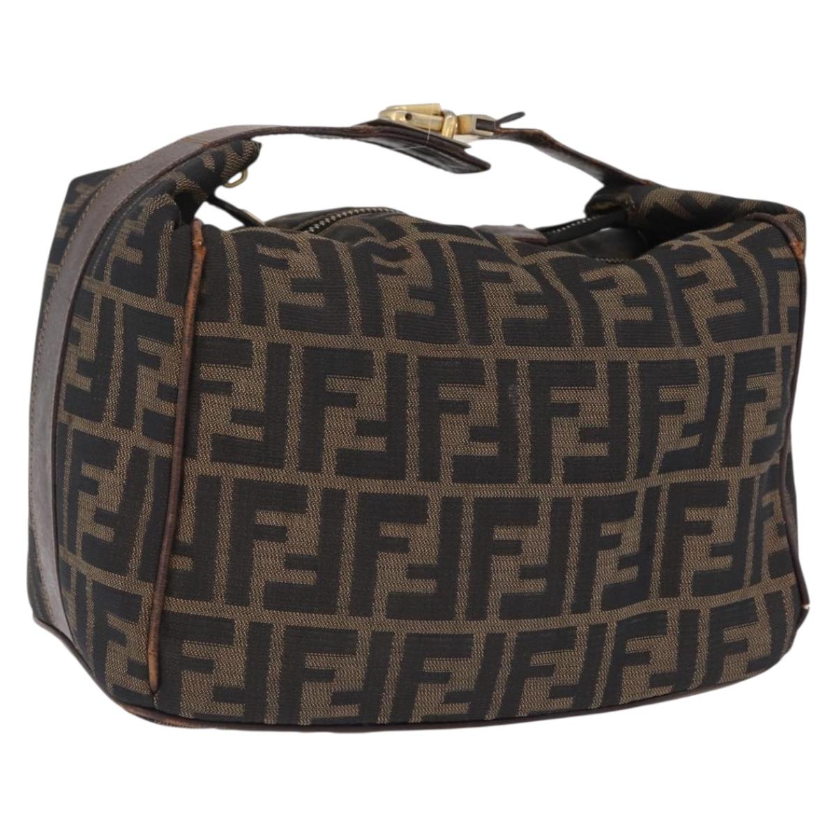FENDI Zucca Canvas Vanity Hand Bag Black Brown Auth 207467