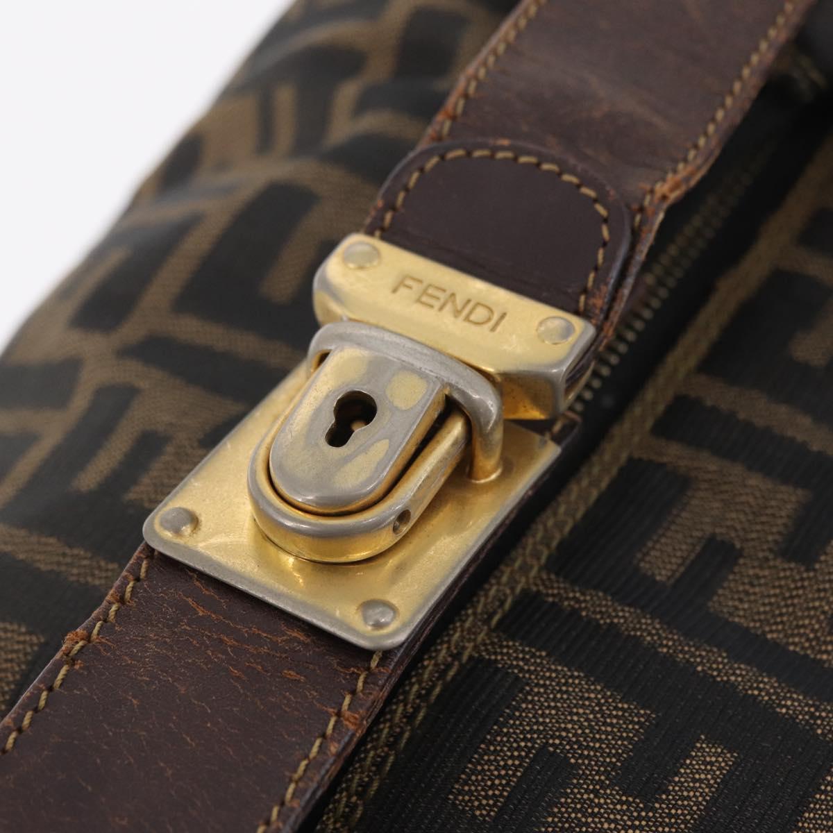 FENDI Zucca Canvas Vanity Hand Bag Black Brown Auth 207467