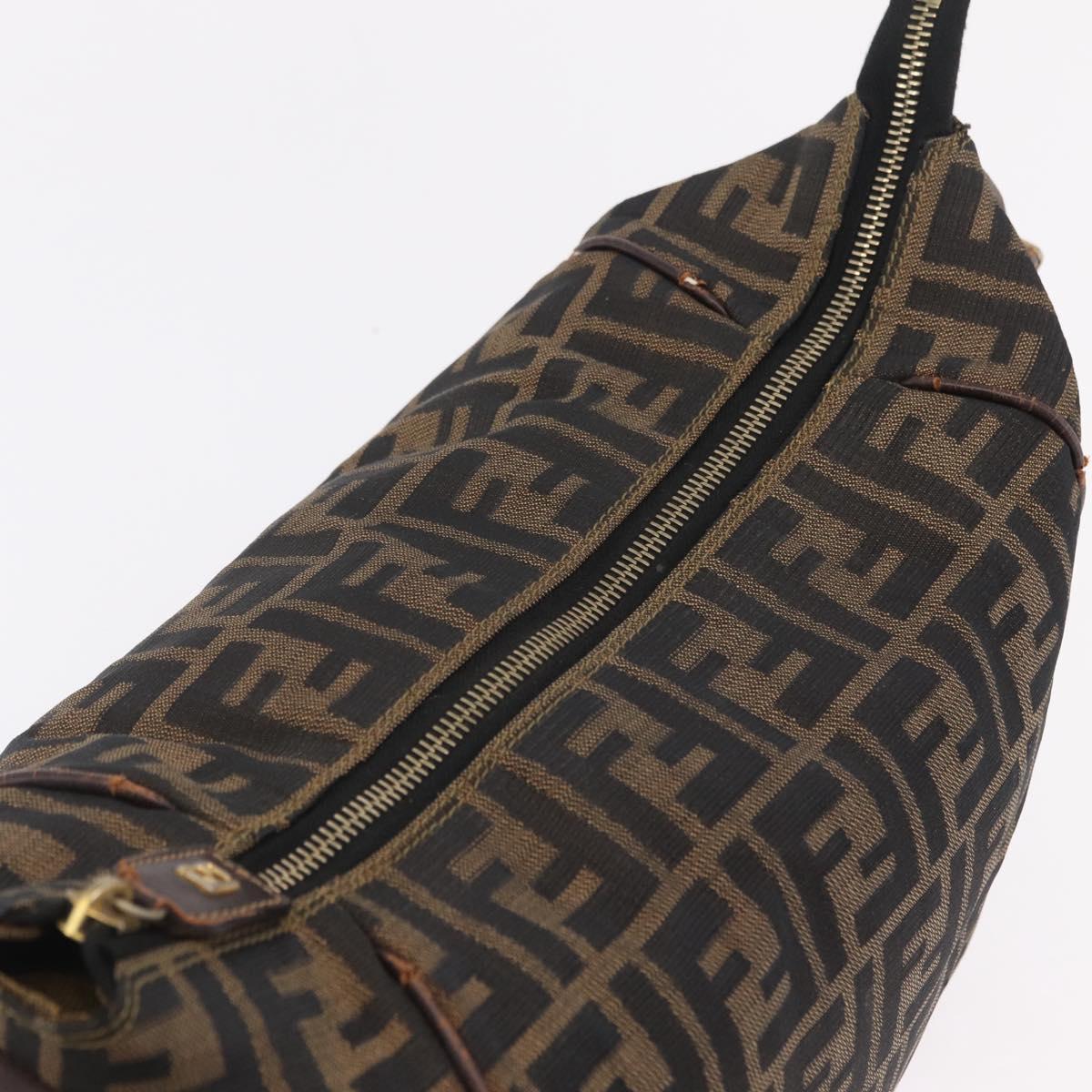 FENDI Zucca Canvas Vanity Hand Bag Black Brown Auth 207467