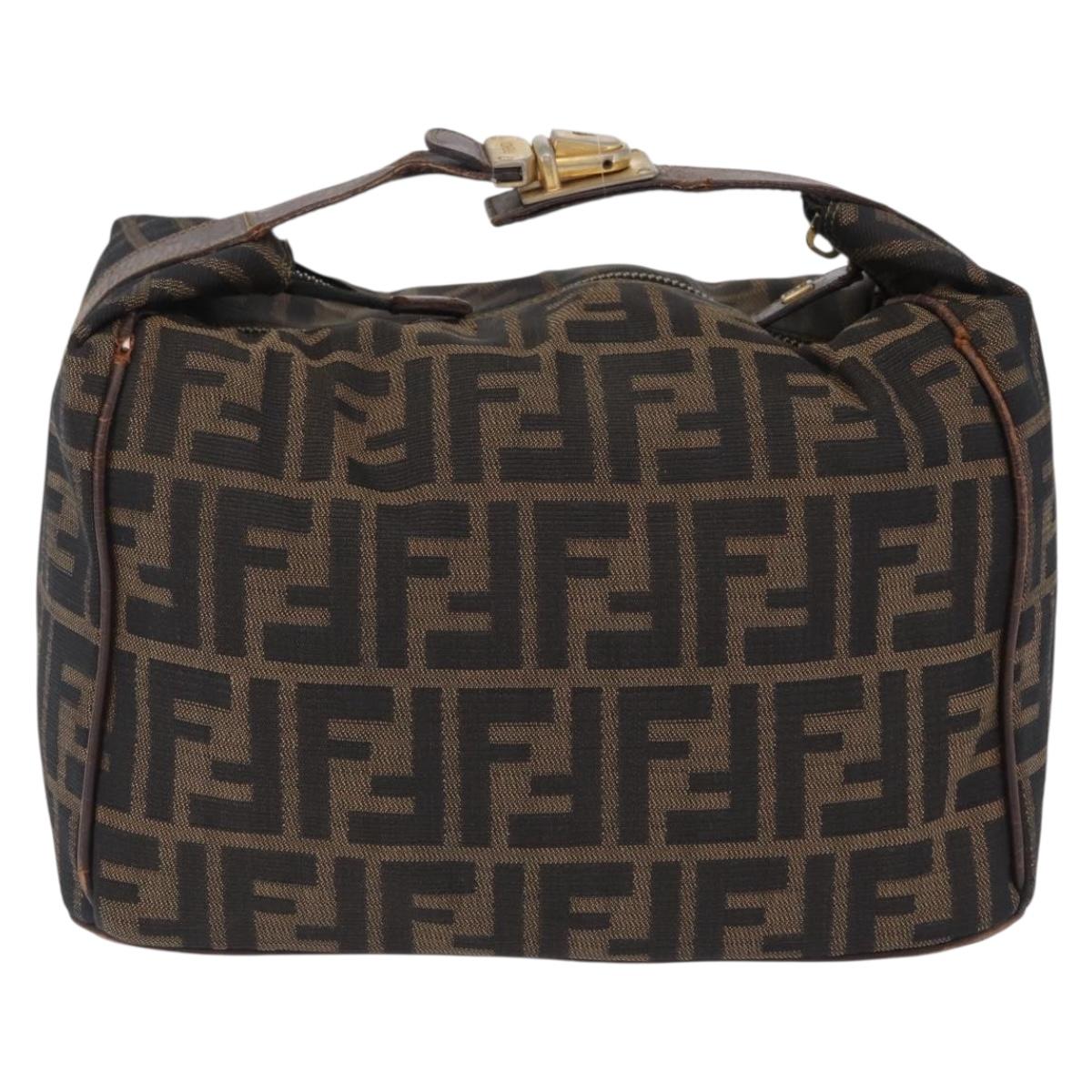 FENDI Zucca Canvas Vanity Hand Bag Black Brown Auth 207467