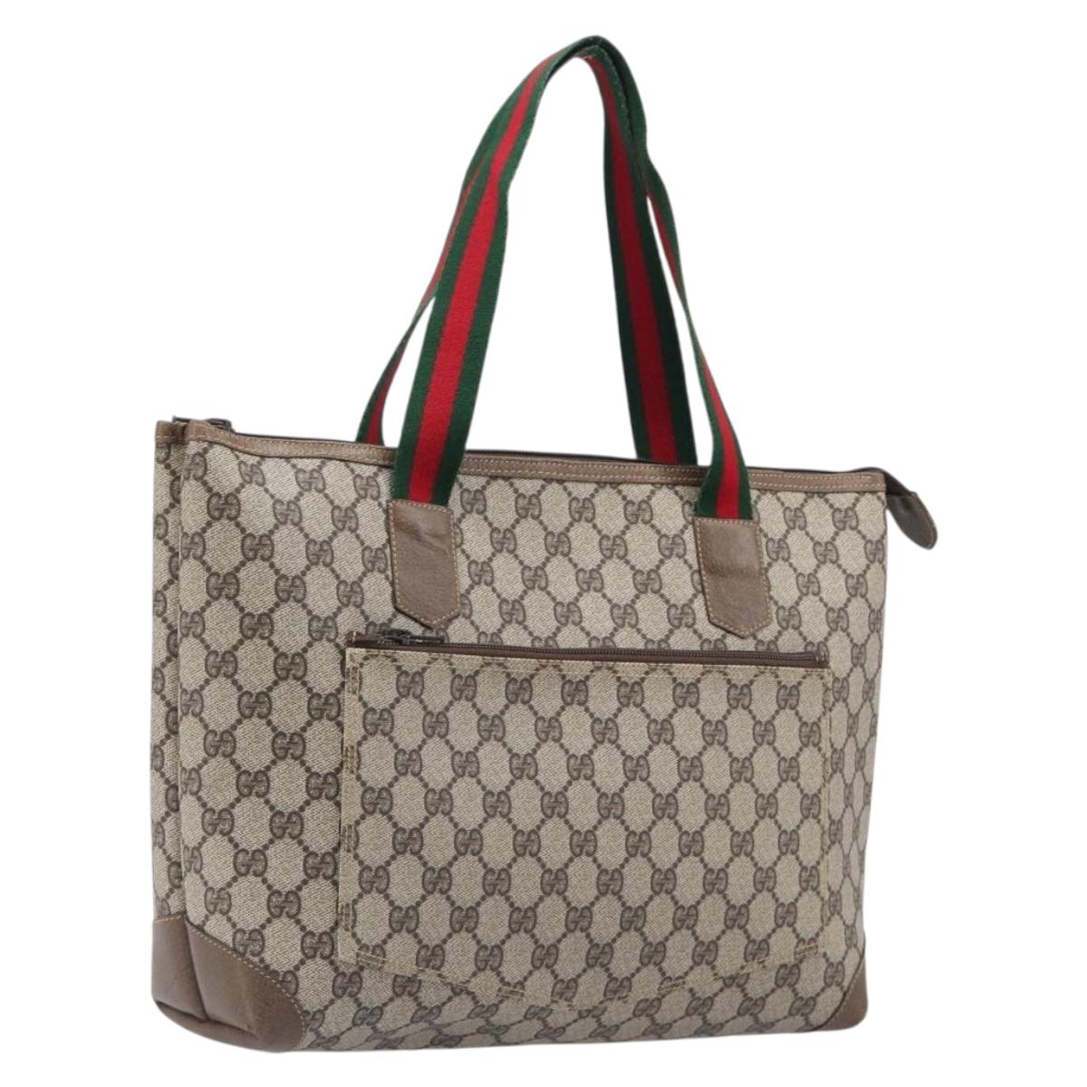 GUCCI GG Supreme Web Sherry Line Tote Bag Beige Auth 207473A