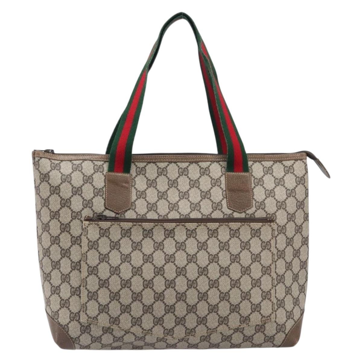 GUCCI GG Supreme Web Sherry Line Tote Bag Beige Auth 207473A