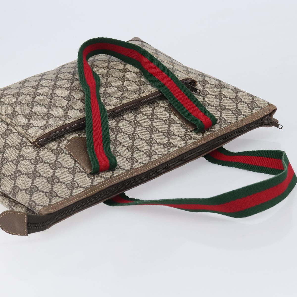 GUCCI GG Supreme Web Sherry Line Tote Bag Beige Auth 207473A