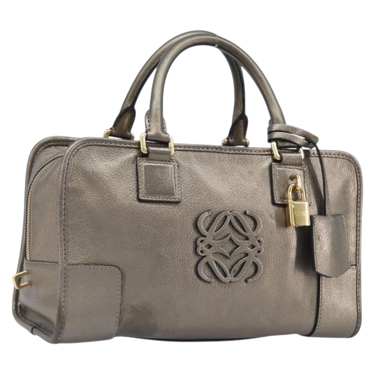 LOEWE Amazona 28 Hand Bag Leather Gold Auth 207475V