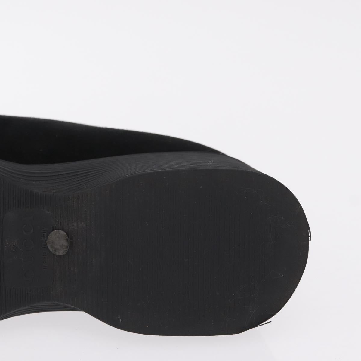 GUCCI Loafers Suede 25.5 cm Black Silver Auth 207479V