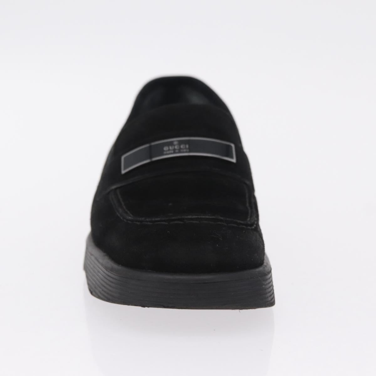 GUCCI Loafers Suede 25.5 cm Black Silver Auth 207479V