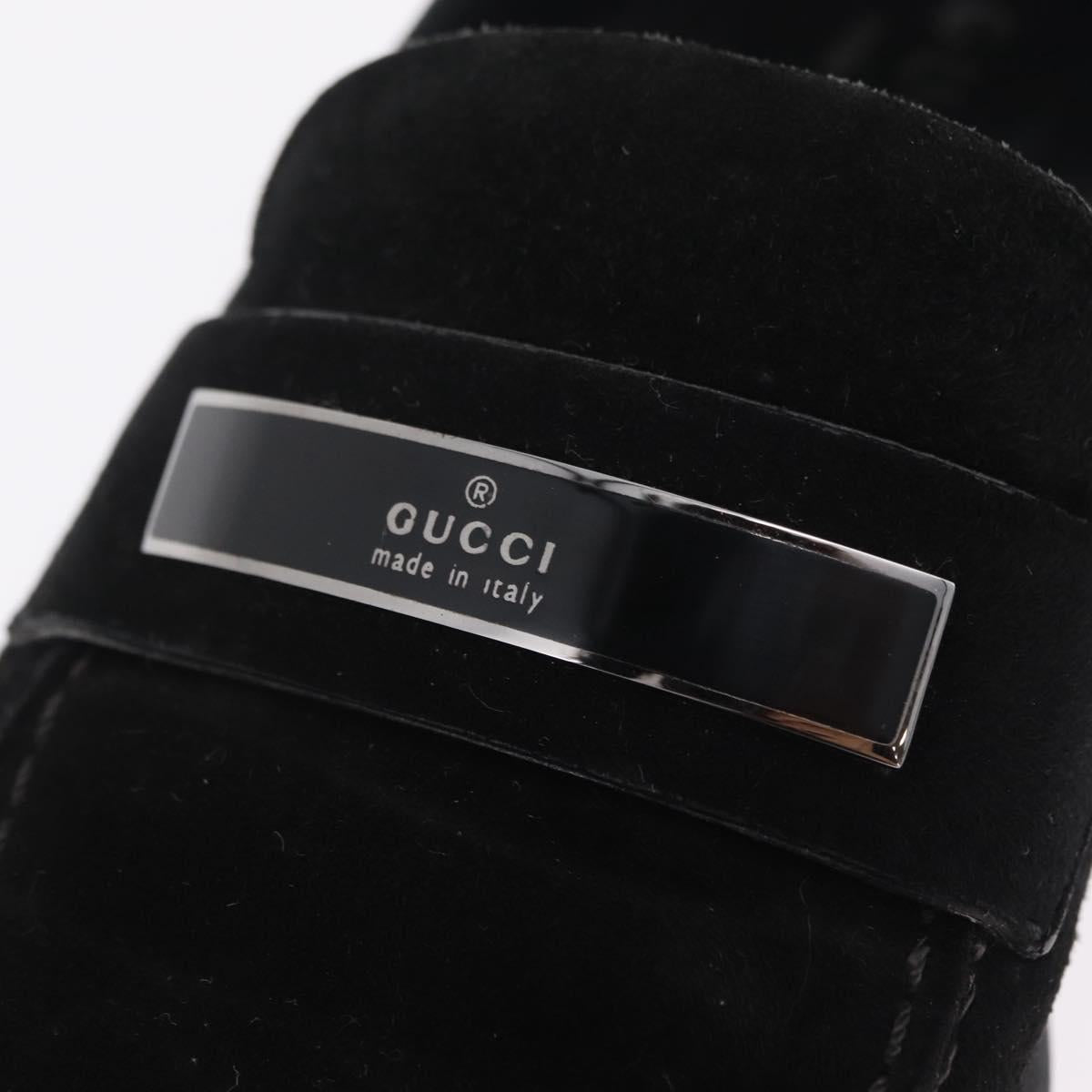 GUCCI Loafers Suede 25.5 cm Black Silver Auth 207479V