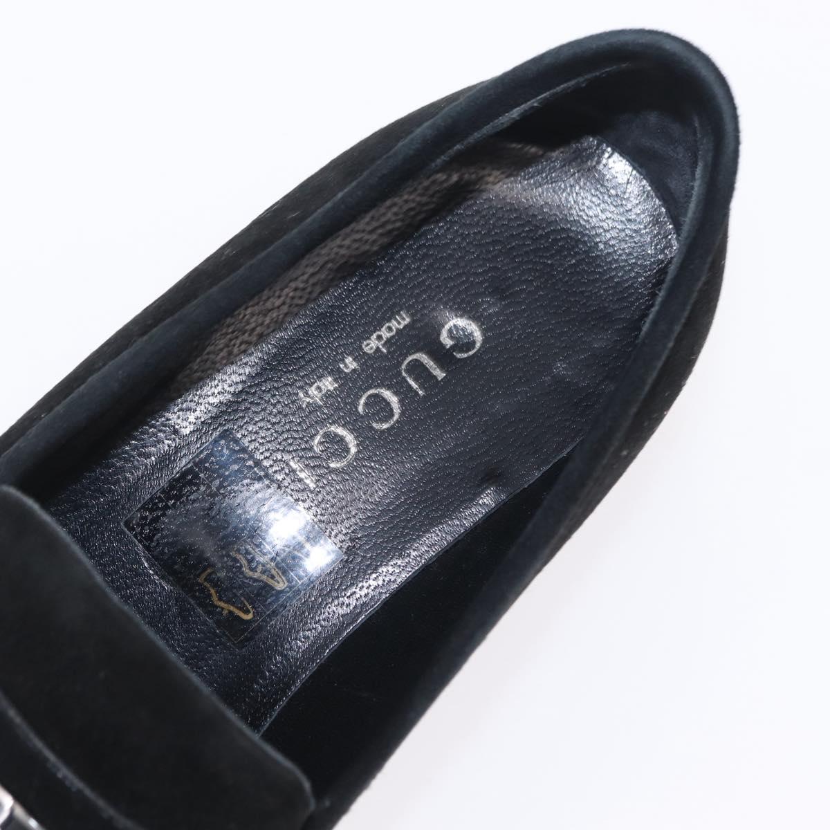GUCCI Loafers Suede 25.5 cm Black Silver Auth 207479V