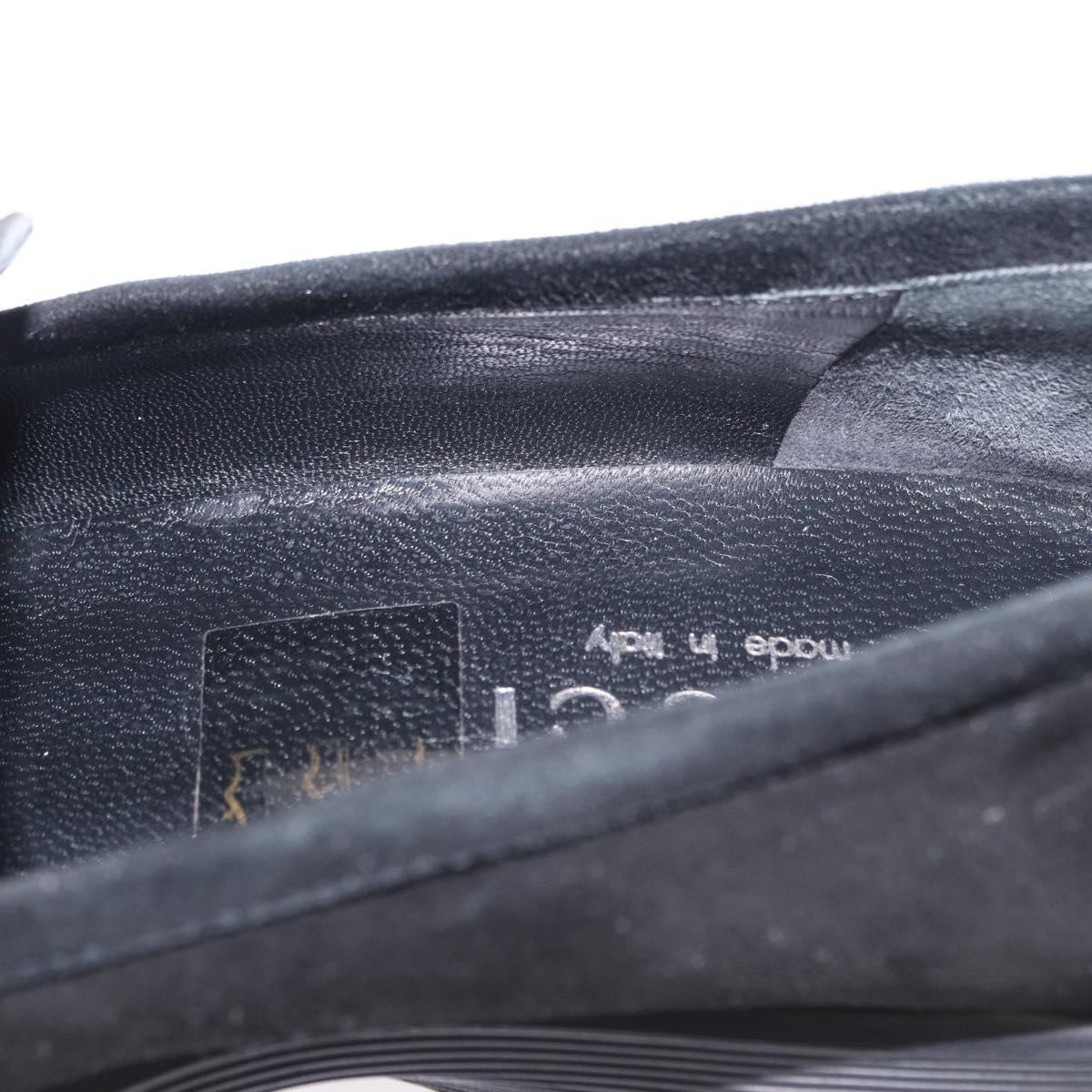 GUCCI Loafers Suede 25.5 cm Black Silver Auth 207479V