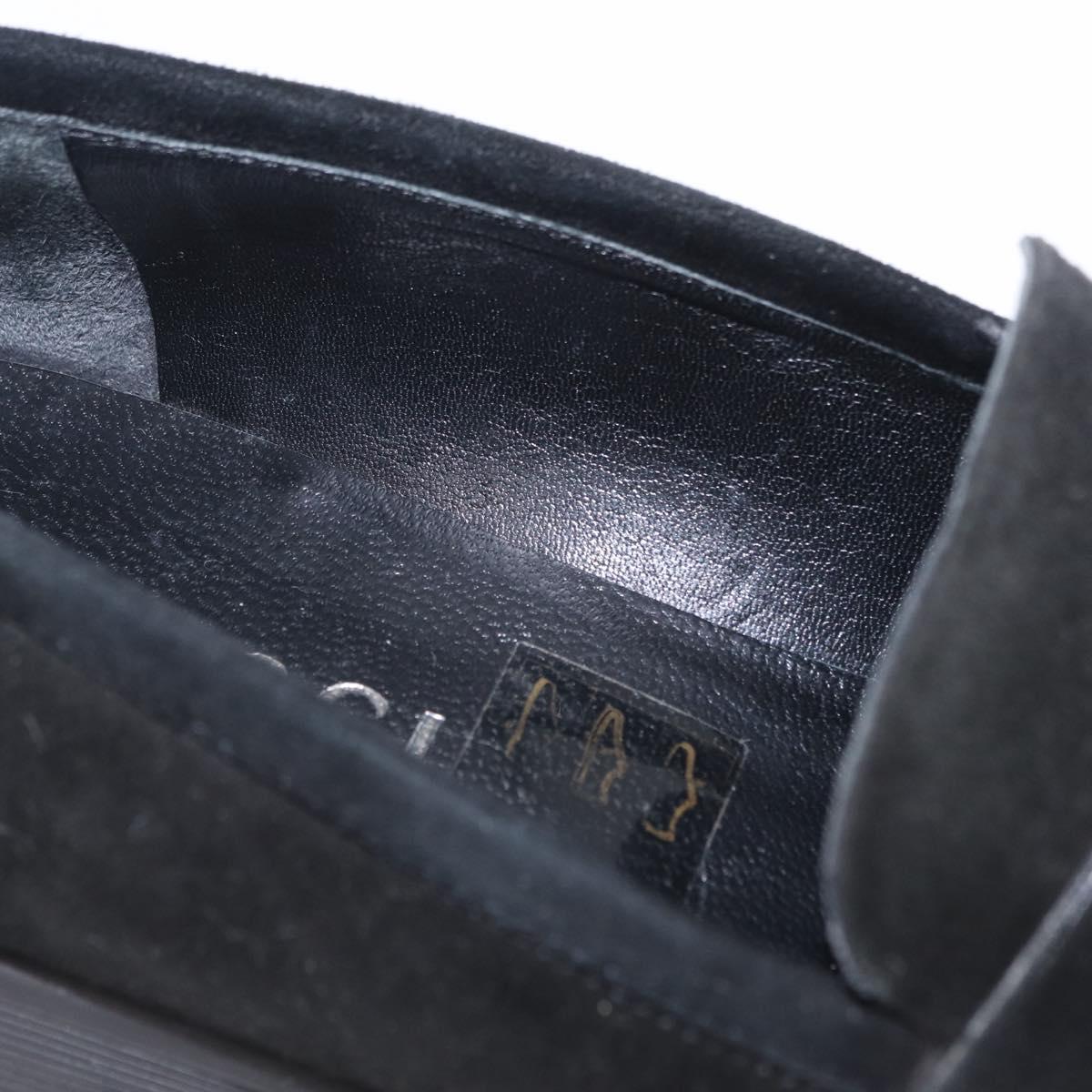 GUCCI Loafers Suede 25.5 cm Black Silver Auth 207479V