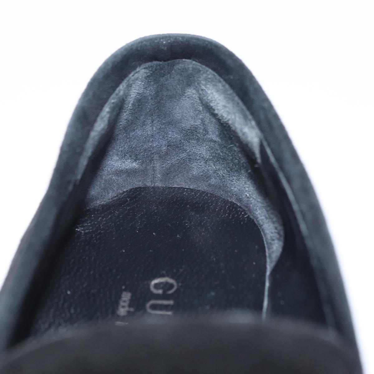 GUCCI Loafers Suede 25.5 cm Black Silver Auth 207479V