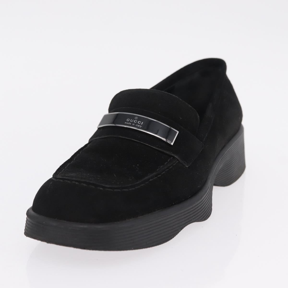 GUCCI Loafers Suede 25.5 cm Black Silver Auth 207479V