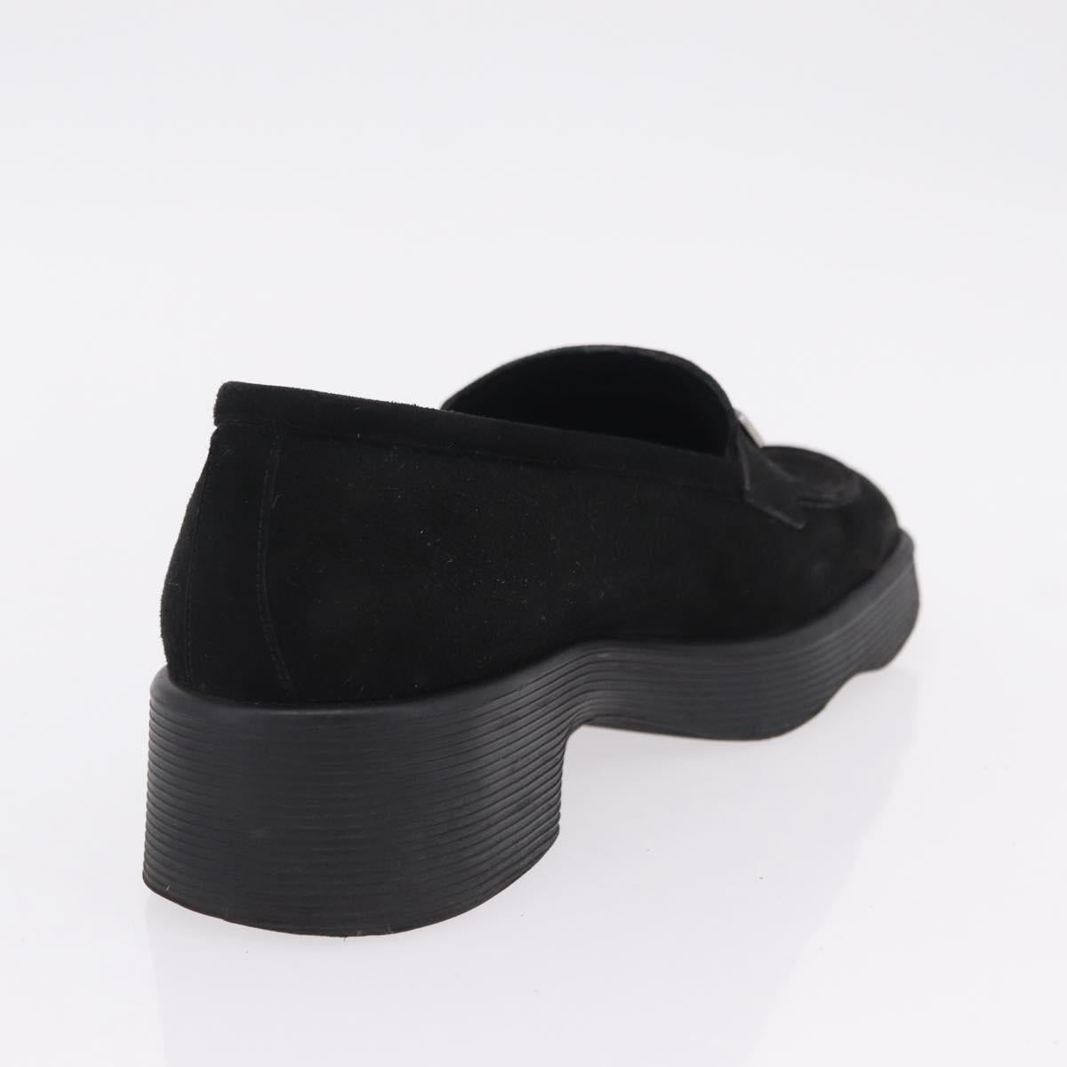 GUCCI Loafers Suede 25.5 cm Black Silver Auth 207479V