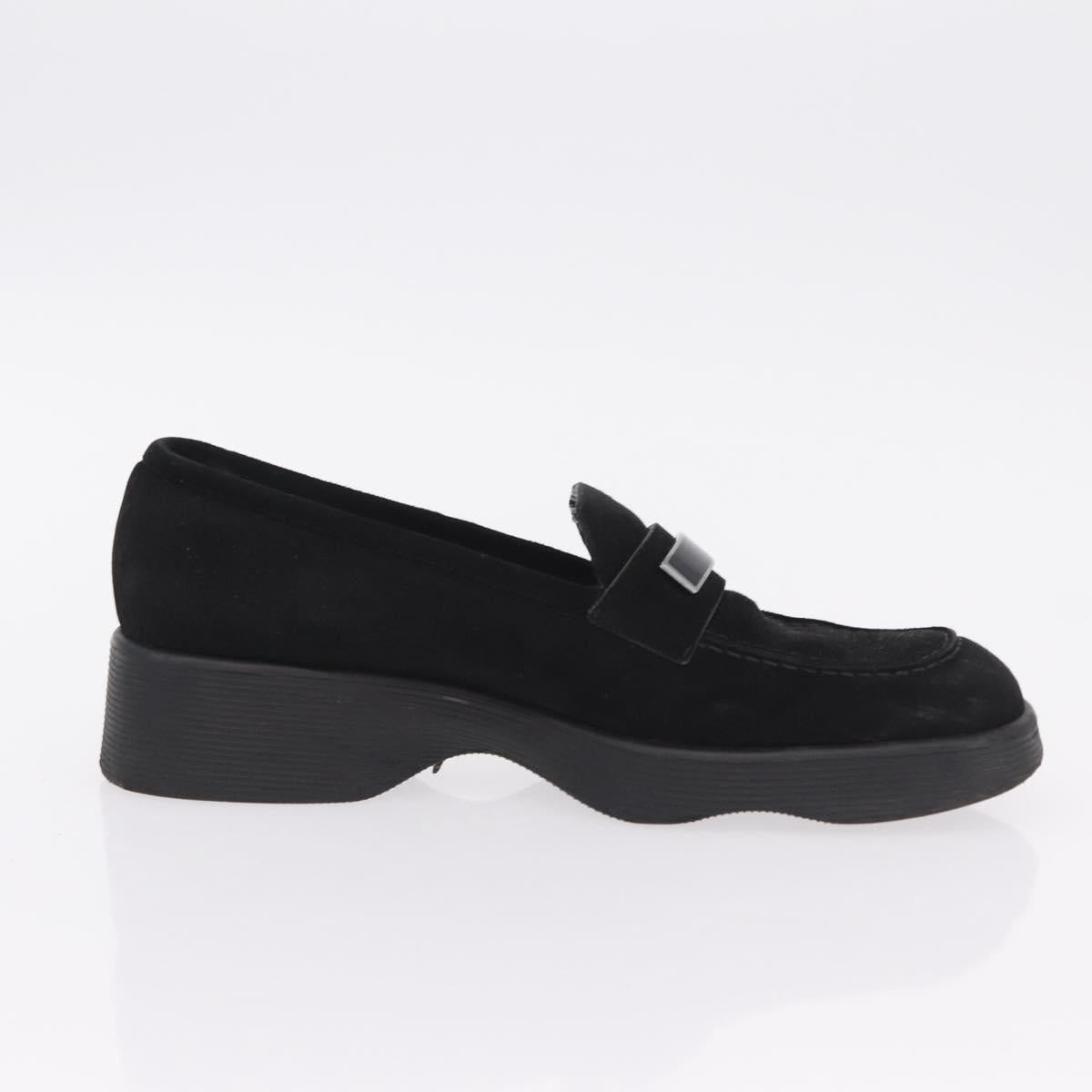 GUCCI Loafers Suede 25.5 cm Black Silver Auth 207479V