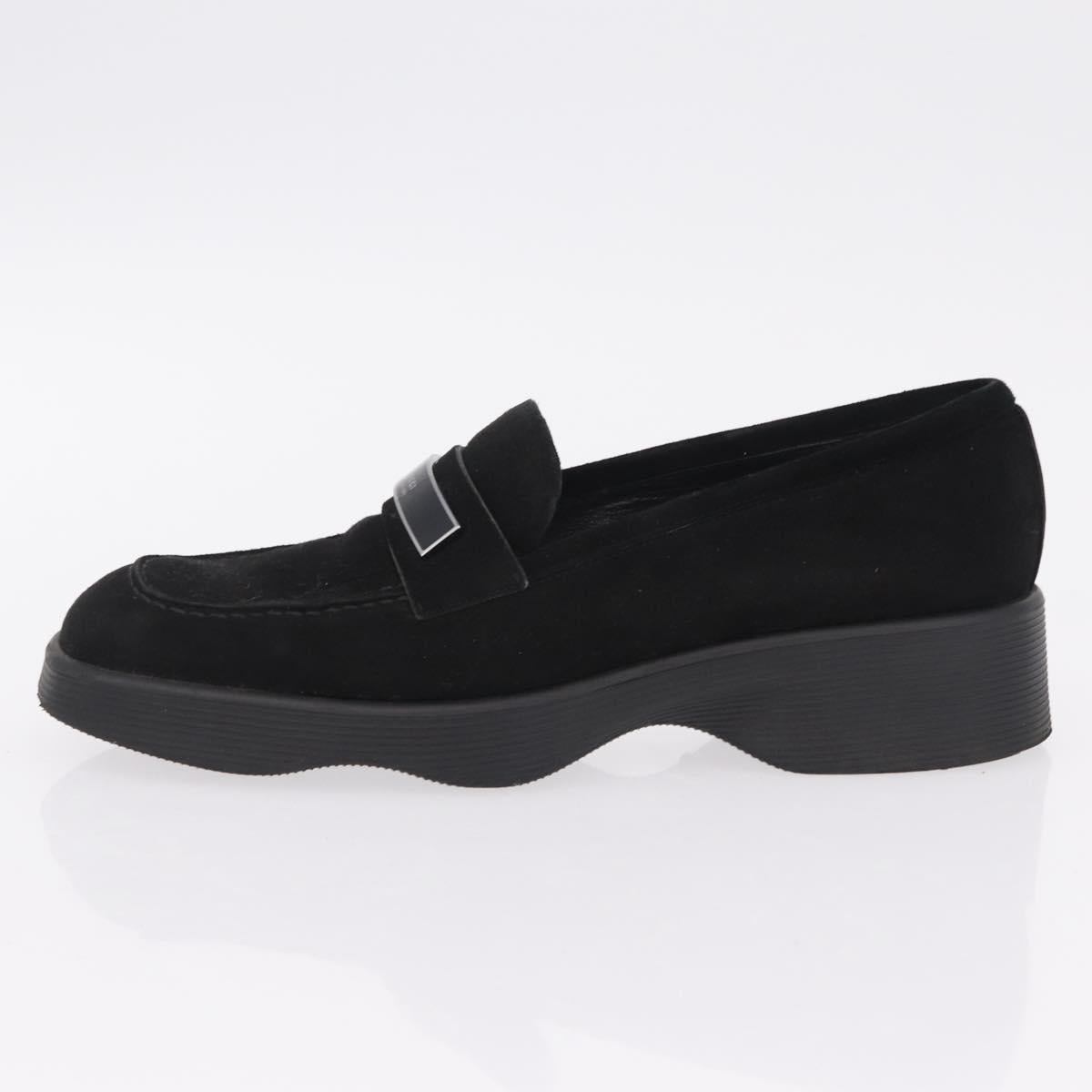 GUCCI Loafers Suede 25.5 cm Black Silver Auth 207479V