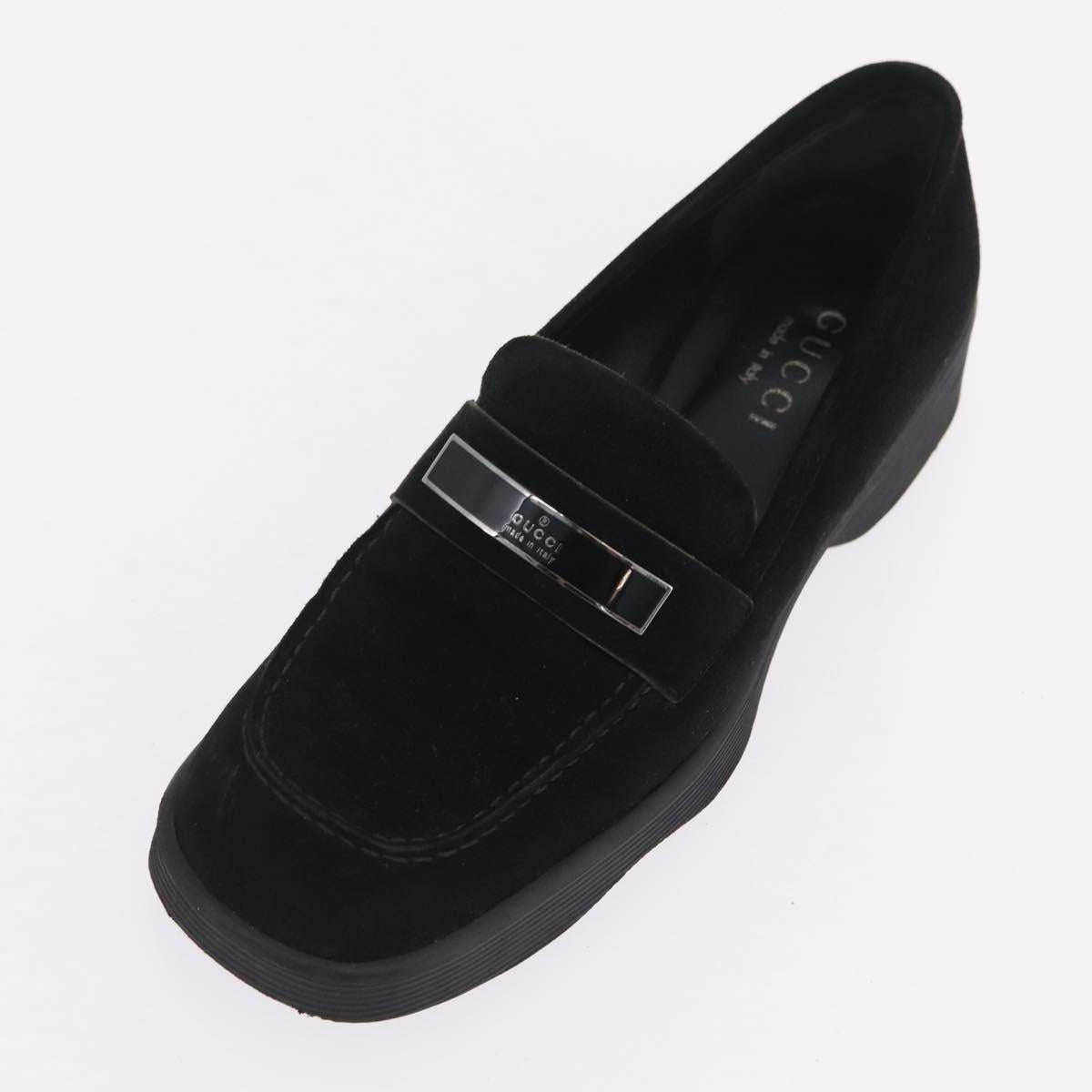 GUCCI Loafers Suede 25.5 cm Black Silver Auth 207479V