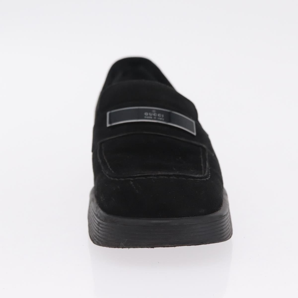 GUCCI Loafers Suede 25.5 cm Black Silver Auth 207479V