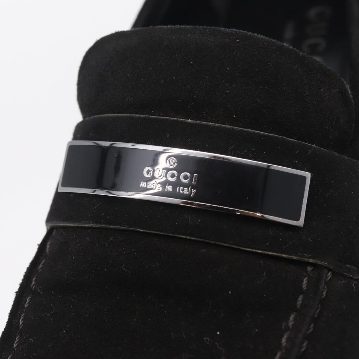 GUCCI Loafers Suede 25.5 cm Black Silver Auth 207479V