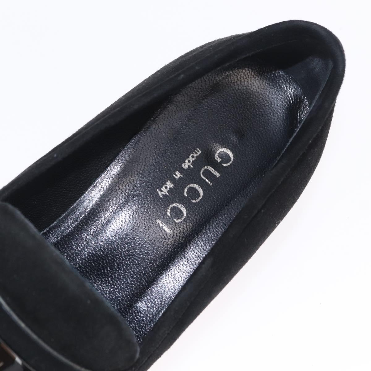 GUCCI Loafers Suede 25.5 cm Black Silver Auth 207479V