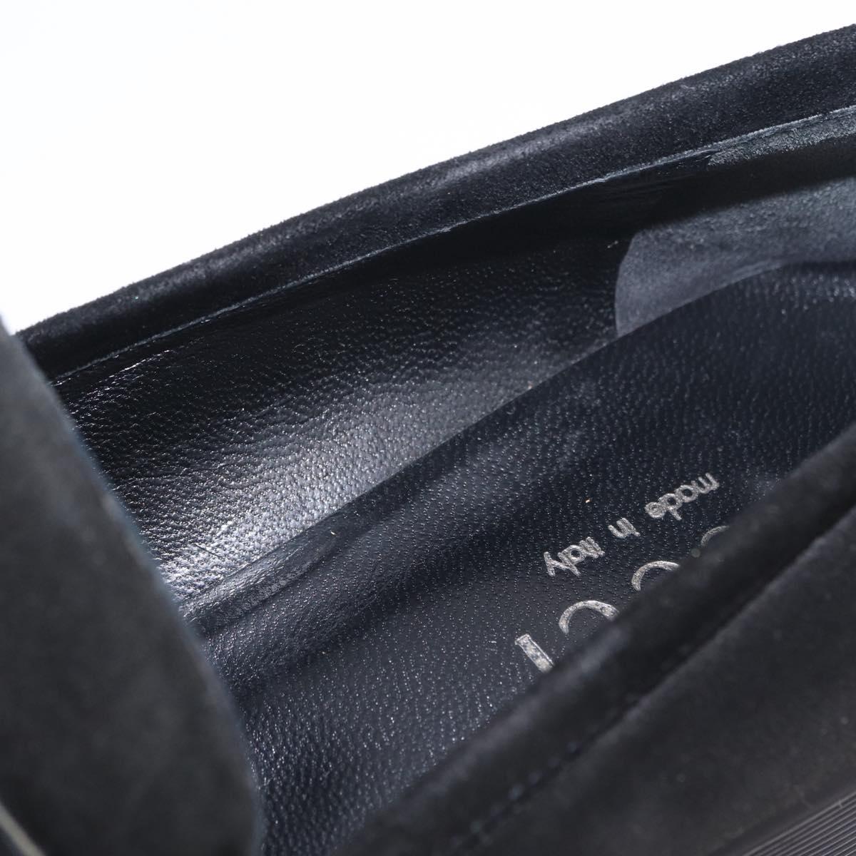 GUCCI Loafers Suede 25.5 cm Black Silver Auth 207479V